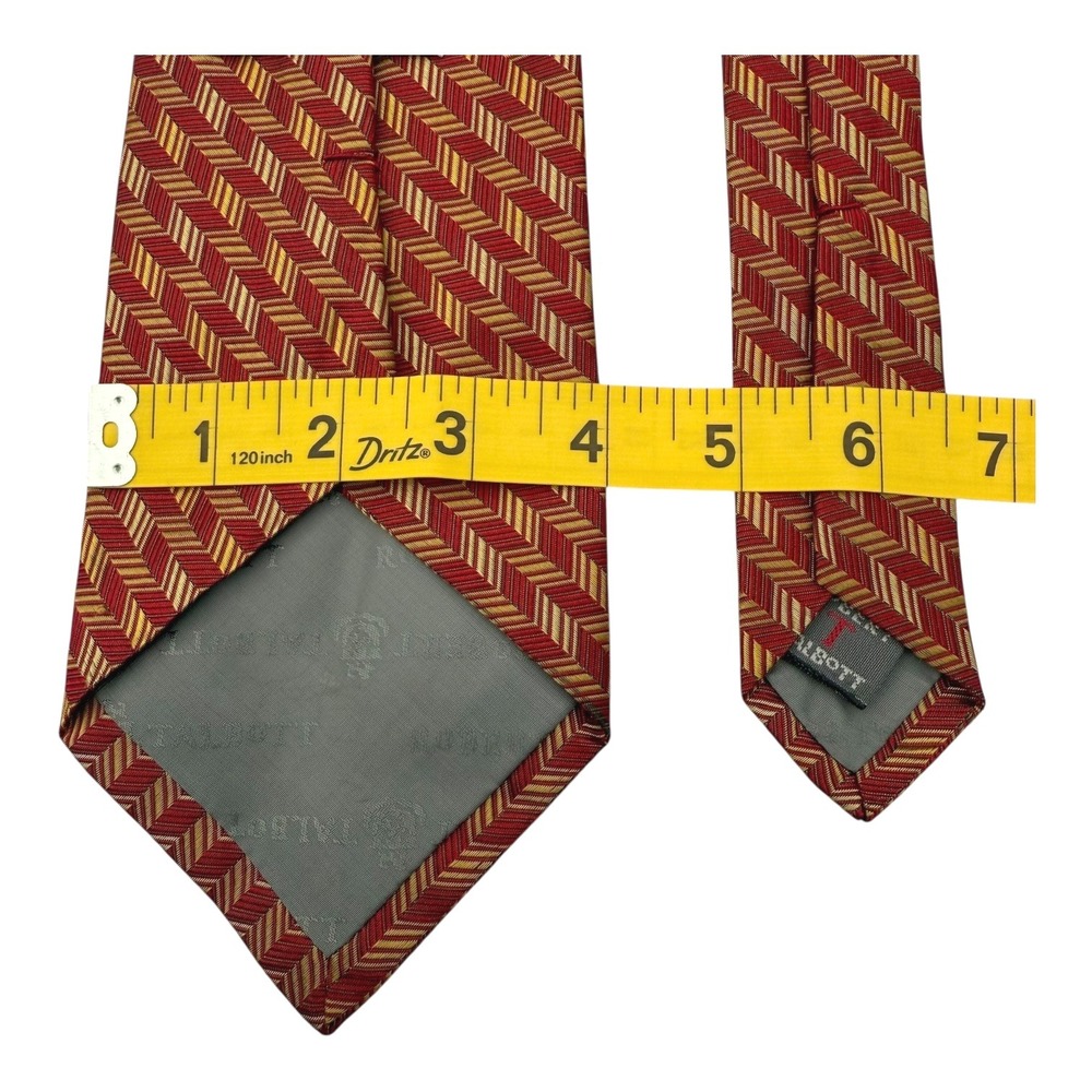 Vtg Robert Talbott For John Helmer‎ Hand Sewn 100% Silk Tie Red Gold Herringbone - Picture 7 of 7